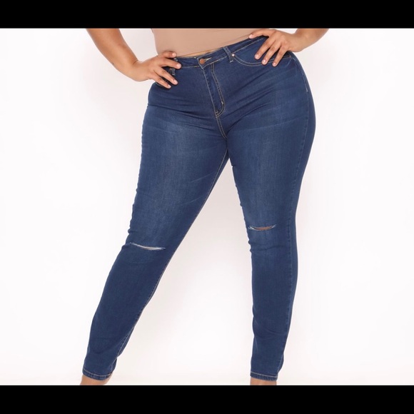 Dark Blue Denim High-waist Skinny jeans Plus Size - Picture 1 of 3